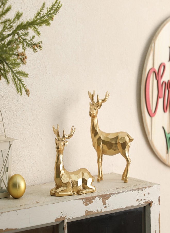 NEWLIGHTURE Golden Reindeer Christmas Figurines Set of 2, Resin Golden Tabletop Christmas Reindeer, Metallic Gold Reindeer Decor for Holiday Tabletop, Mantel, and Shelf Elegant Deer Christmas Decor - Image 5
